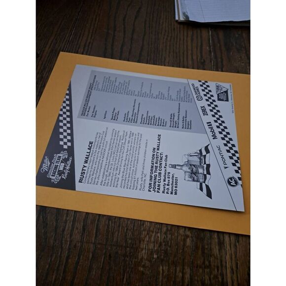 Vintage Rusty Wallace 8x10 Driver Card Miller Genuine Draft MGD #27 Spec Nascar - Picture 2 of 2